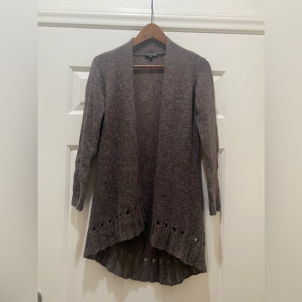 Eileen Fisher Alpaca Wool And Wool Blend Long Duster Cardigan Sweater, XS
